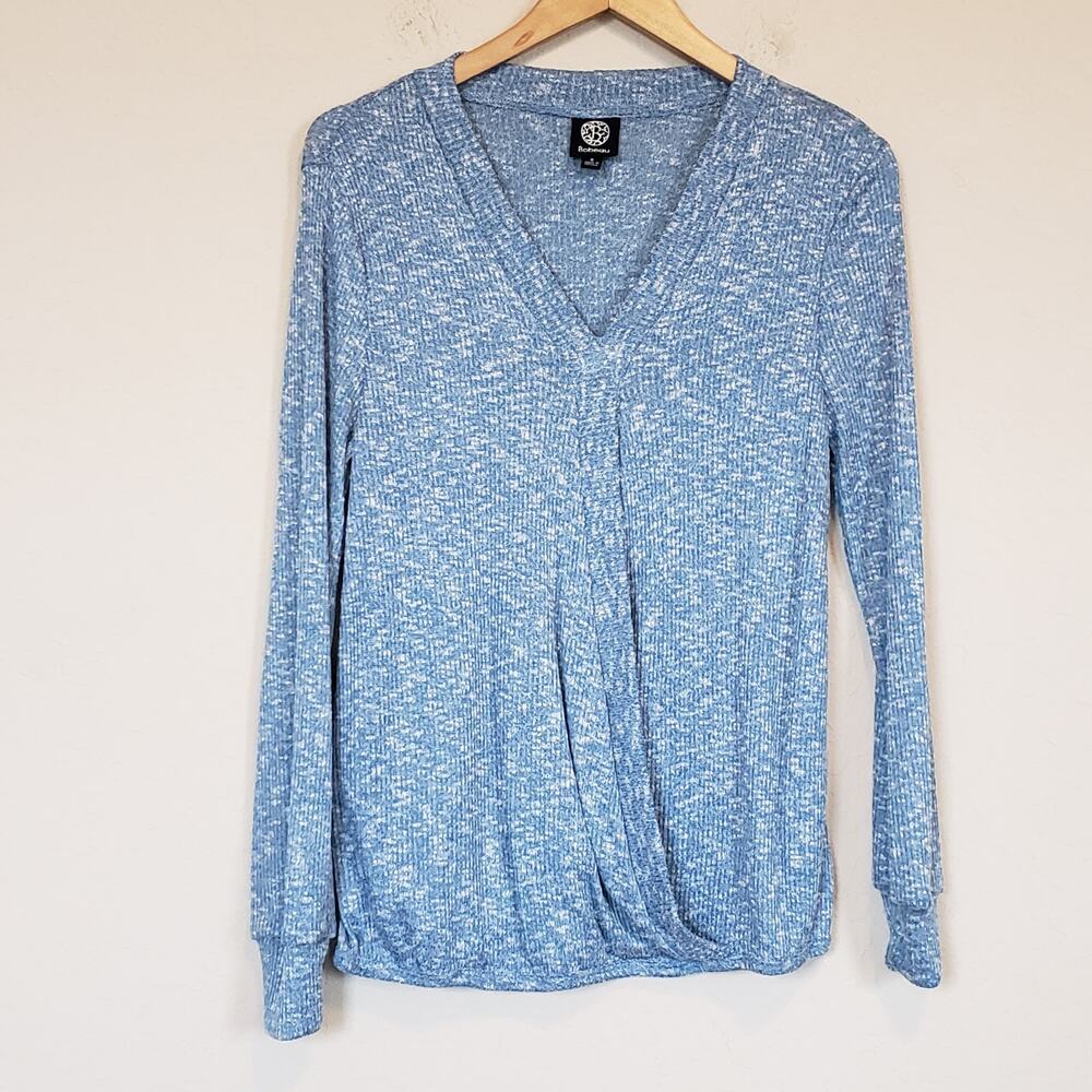Bobeau Blue Faux Wrap V-Neck Long Sleeve Knit Top‎ Women's Small Fall Casual
